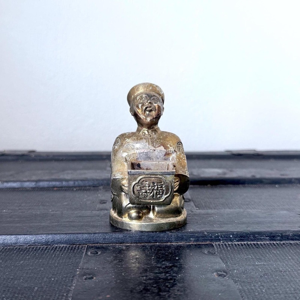 Vintage Brass Asian Incense Burner Cone – Figural Man Japan Midcentury Decor - Picture 3 of 9